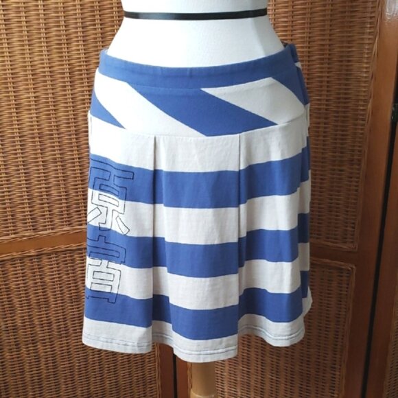 Rare Vintage Y2K Harajuku Lovers Nautical Striped Low Rise Skirt Size Large - Picture 1 of 14
